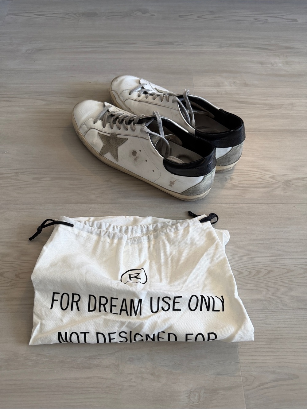 Golden Goose White Sneakers with Black Heel and Gray Star